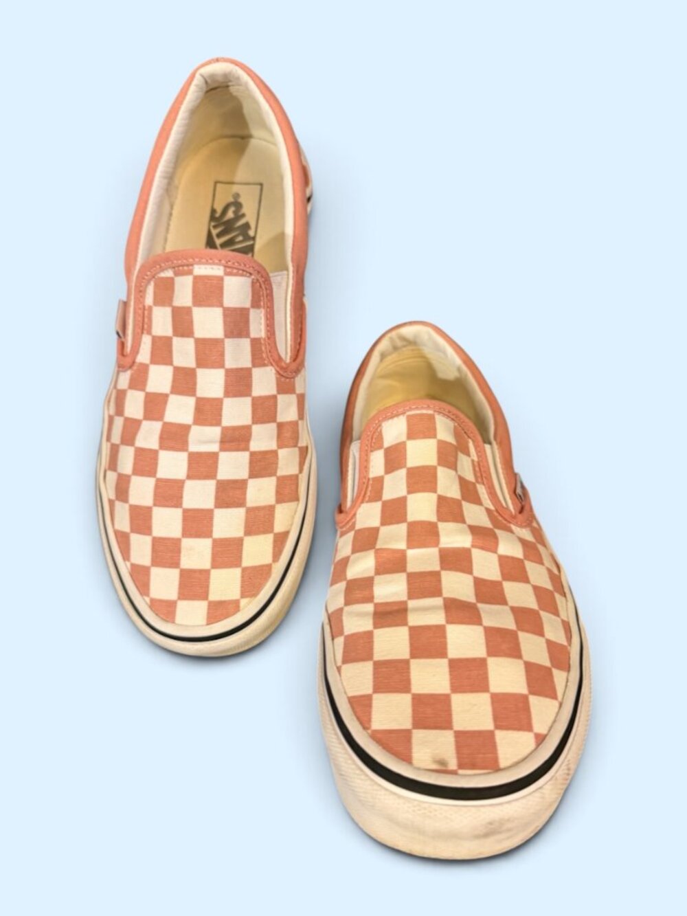 Vans Classic Peach/Coral Checkerboard Canvas Slip on Sneakers Sz 8.5